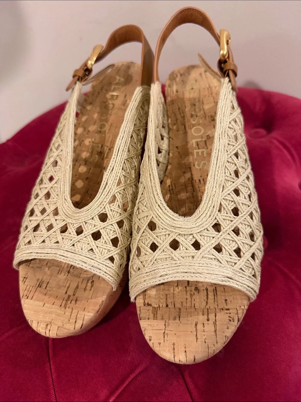 Aerosoles 10 Woven Slingback Cork Wedge Sandals - Beige